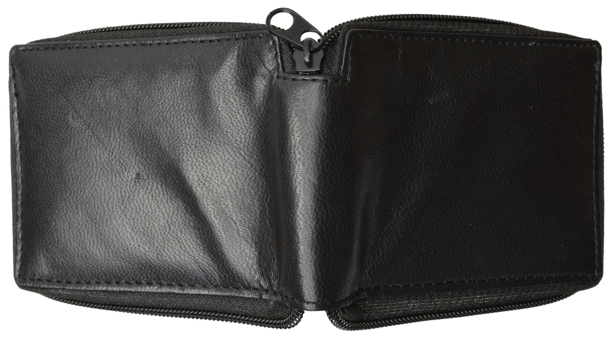 Zippered Bifold Mens Wallet Deluxe Credit Card Flip Genuine Lamb Leather P 1256 (C) Black - Image 3