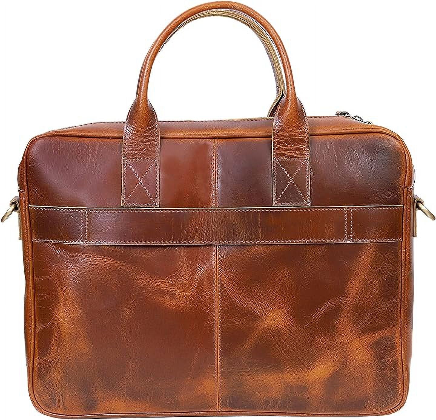 18 Inch Leather briefcase Laptop Messenger Bags For Men and Women Best Office College Satchel Bag - Tan Brown - Image 6