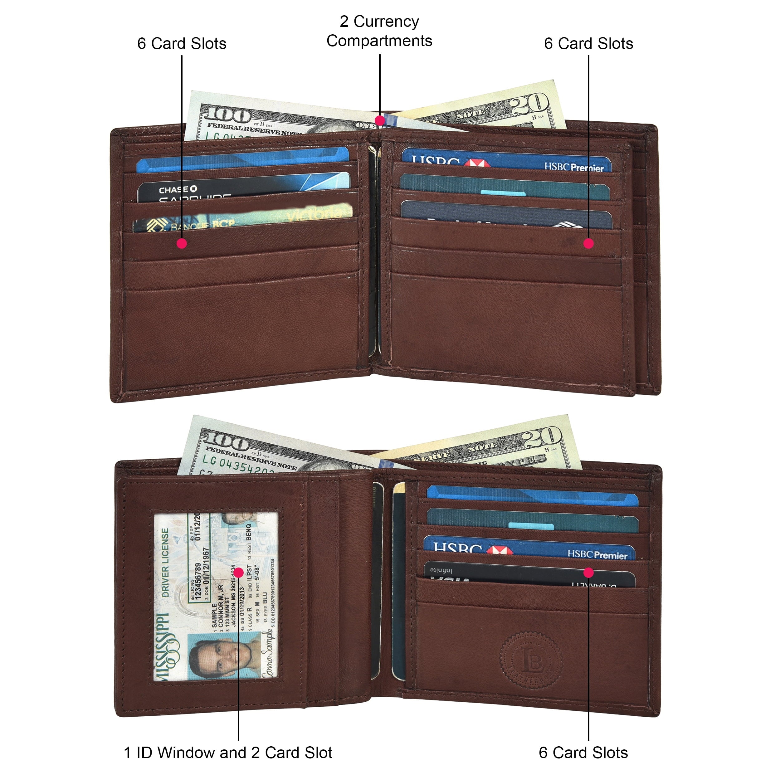 Genuine Leather RFID Blocking Men's Multi Card Compact Wallet, Dark Brown - Image 4