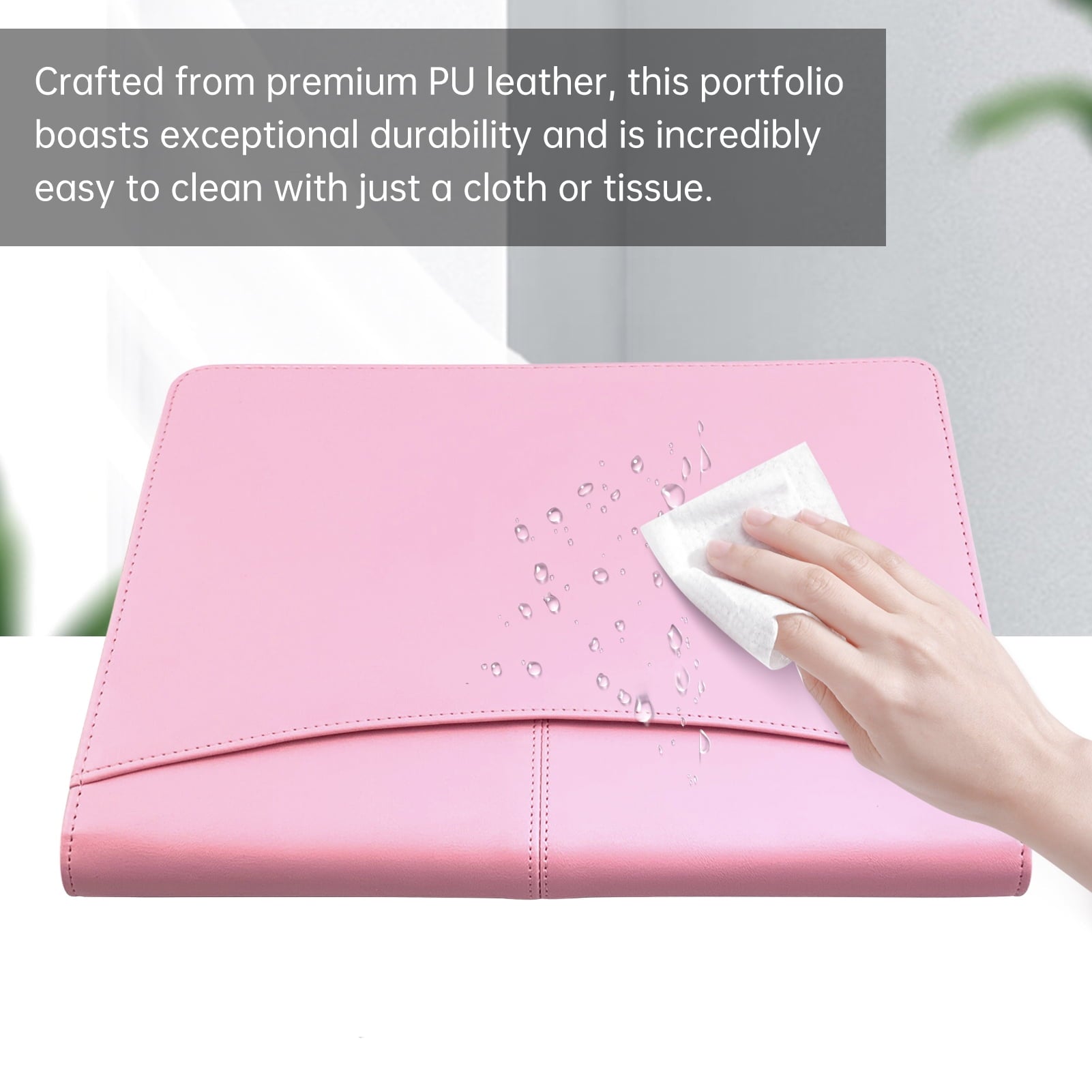 Brown Zippered Padfolio Tomshoo A4 PU Leather Portfolio Organizer with Calculator and Tablet Sleeve Holder - Image 3