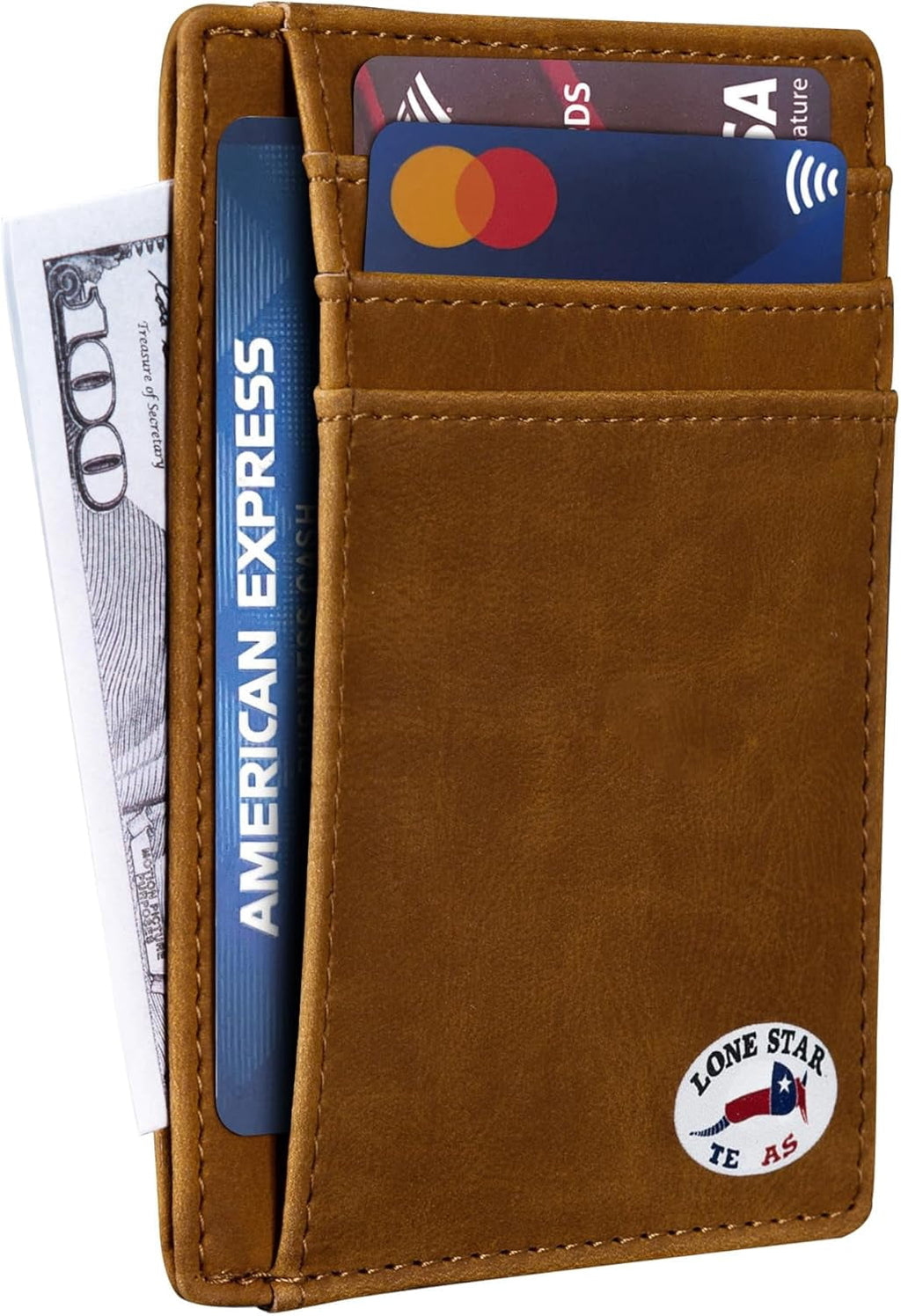 Texas Armadillo on Cardholder, Slim Front Pocket Wallet, PU Leather, Khaki, Card Holder, RFID Blocking with Texas Souvenir Logo, Gift for Te - Image 4