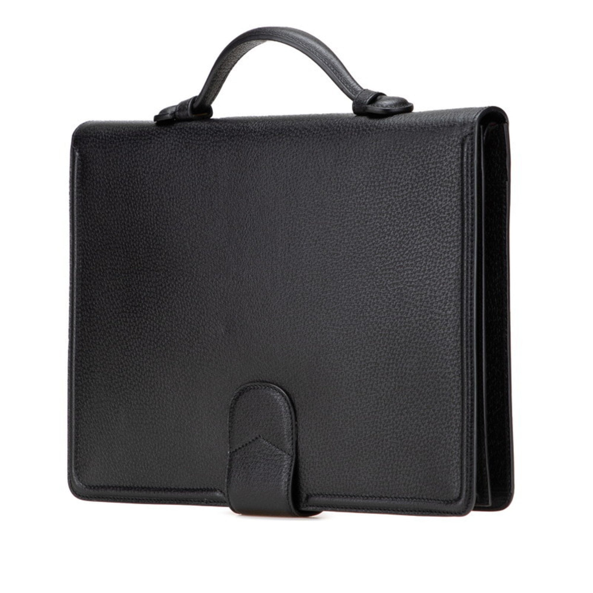 Pre-Owned Cat Head Briefcase Clutch Bag 495655 Black Leather Men's (Good) - Image 2