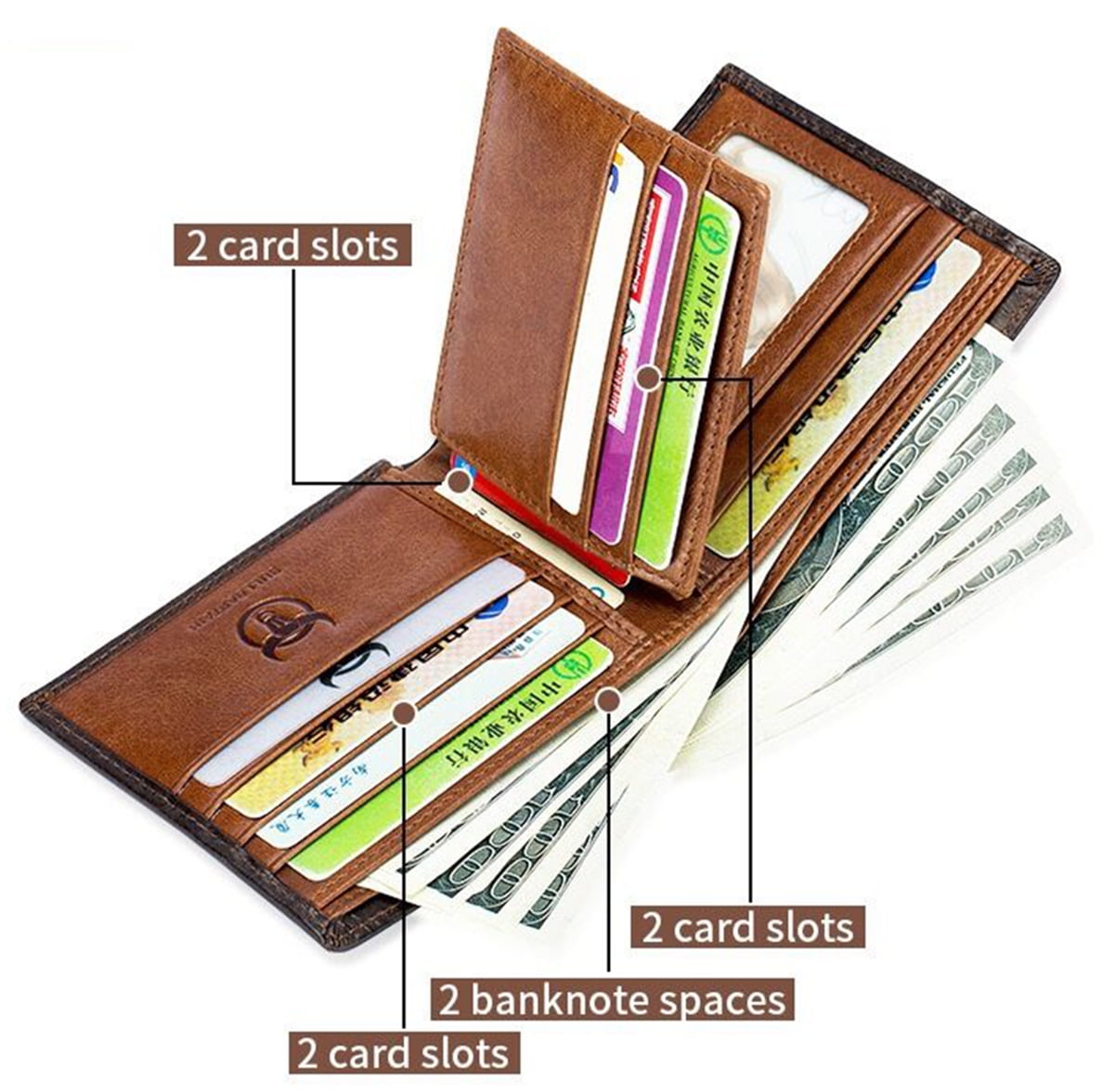 Mens Leather RFID Bifold Wallet, Genuine Leather 11 Card Slots Wallet Credit Card Holder - Image 3