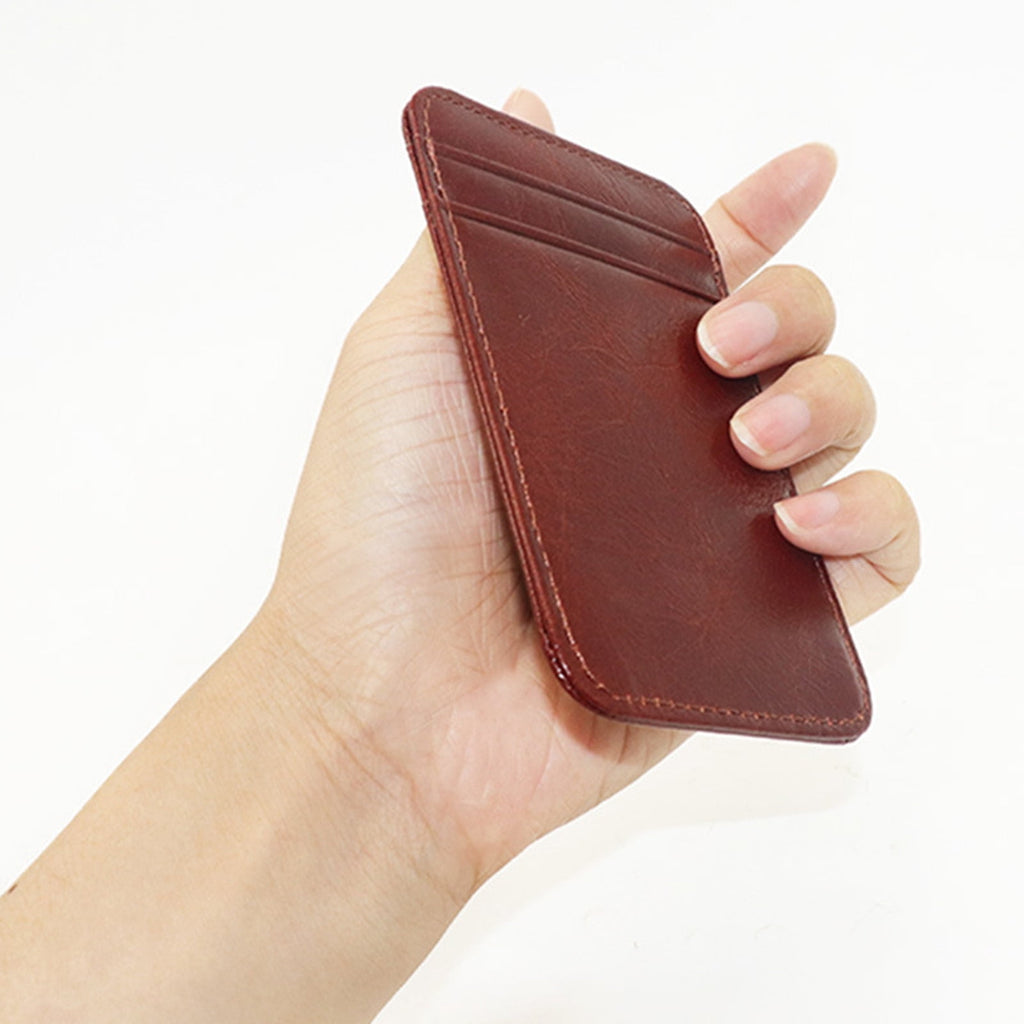 Card Holder Slim Small Wallet Faux Leather Solid Color Driver's License Credit Card Case Business Use Black - Image 6