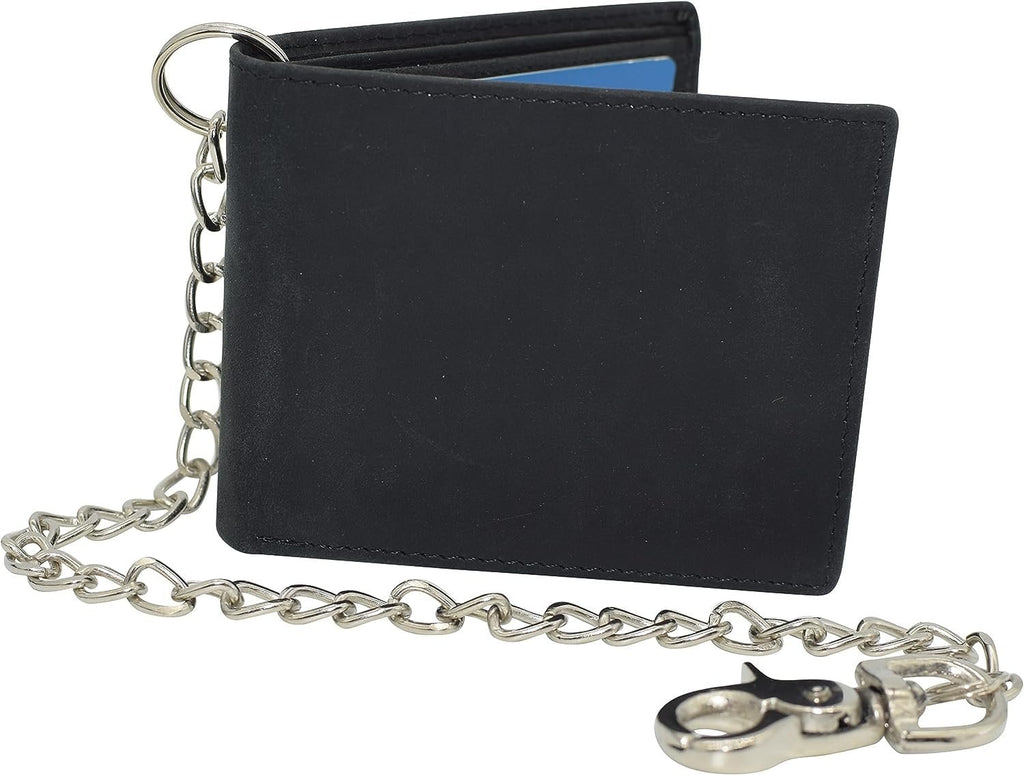 RFID Blocking Men's Classic Bifold Vintage Leather Chain Wallet for Men Black - Image 4