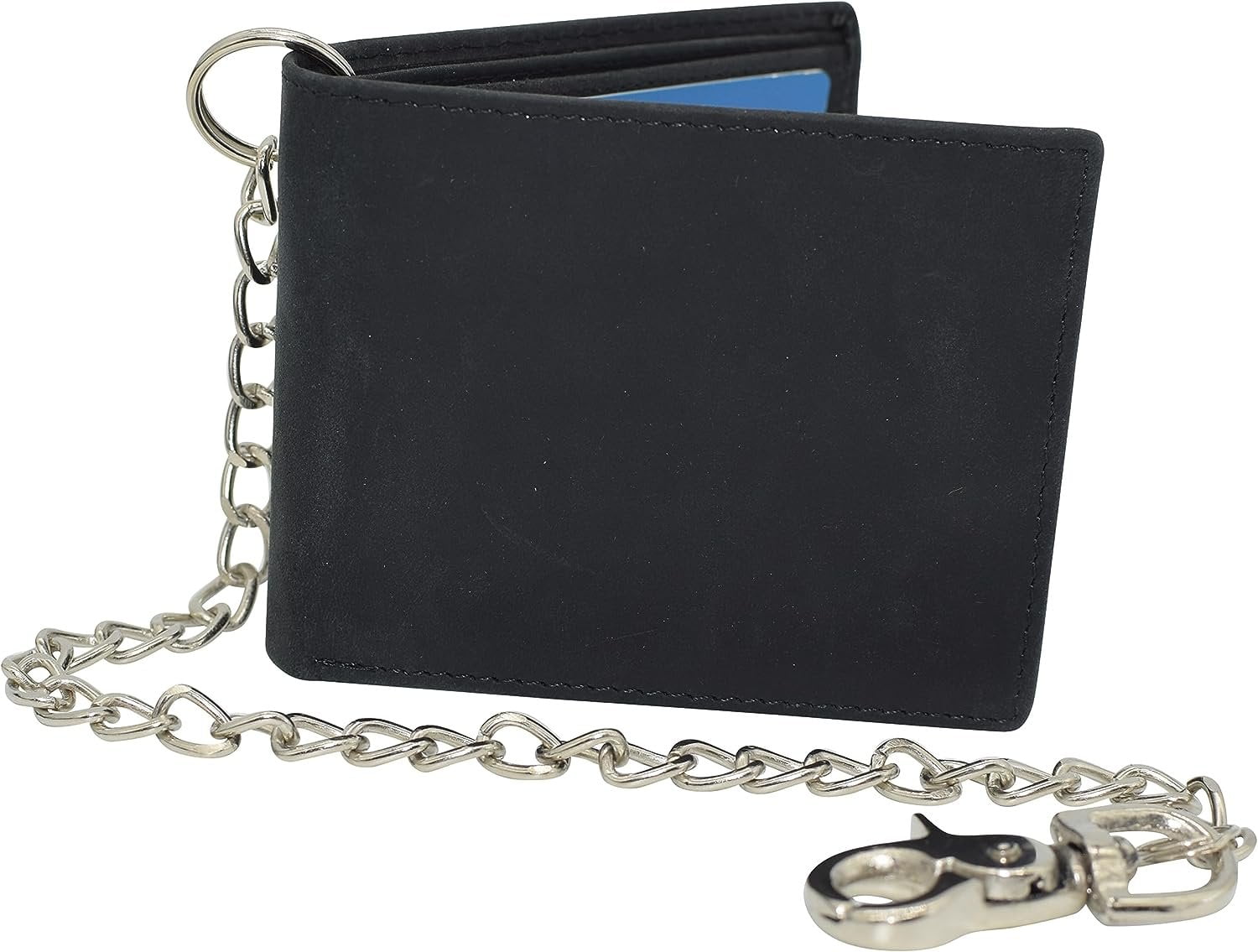 RFID Blocking Men's Classic Bifold Vintage Leather Chain Wallet for Men Black - Image 4