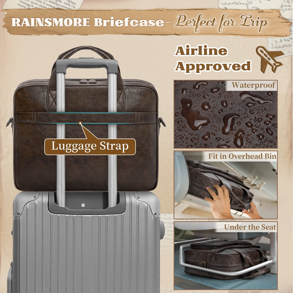 15.6 Inch Messenger Bag for Men Vintage PU Leather Laptop Bag Waterproof Computer Briefcases for Men Retro Mens Brief... - Image 6