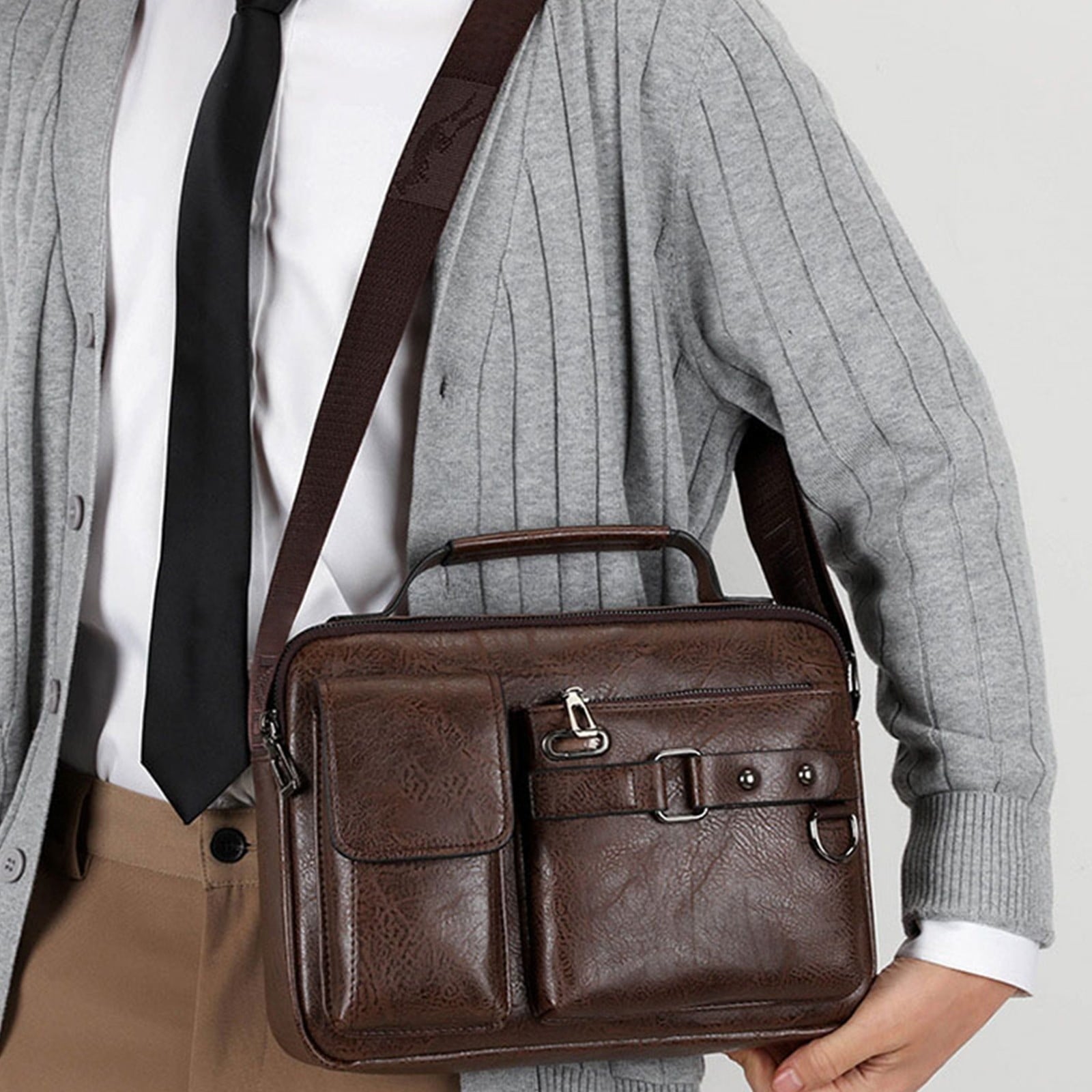 Crossbody Bag Men Men's Tote Bag Leather Briefcase Bags for Men Handbags Computer Business Shoulder Crossbody Bags - Image 4