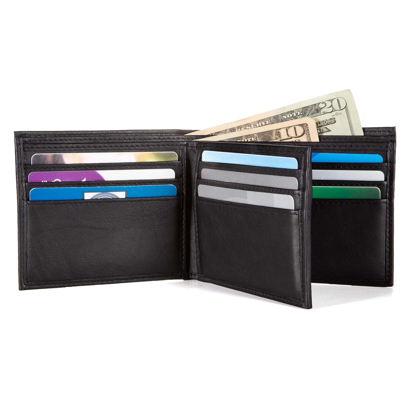 Men’s RFID Leather Wallet - Bifold with ID Window (Black) - Image 3