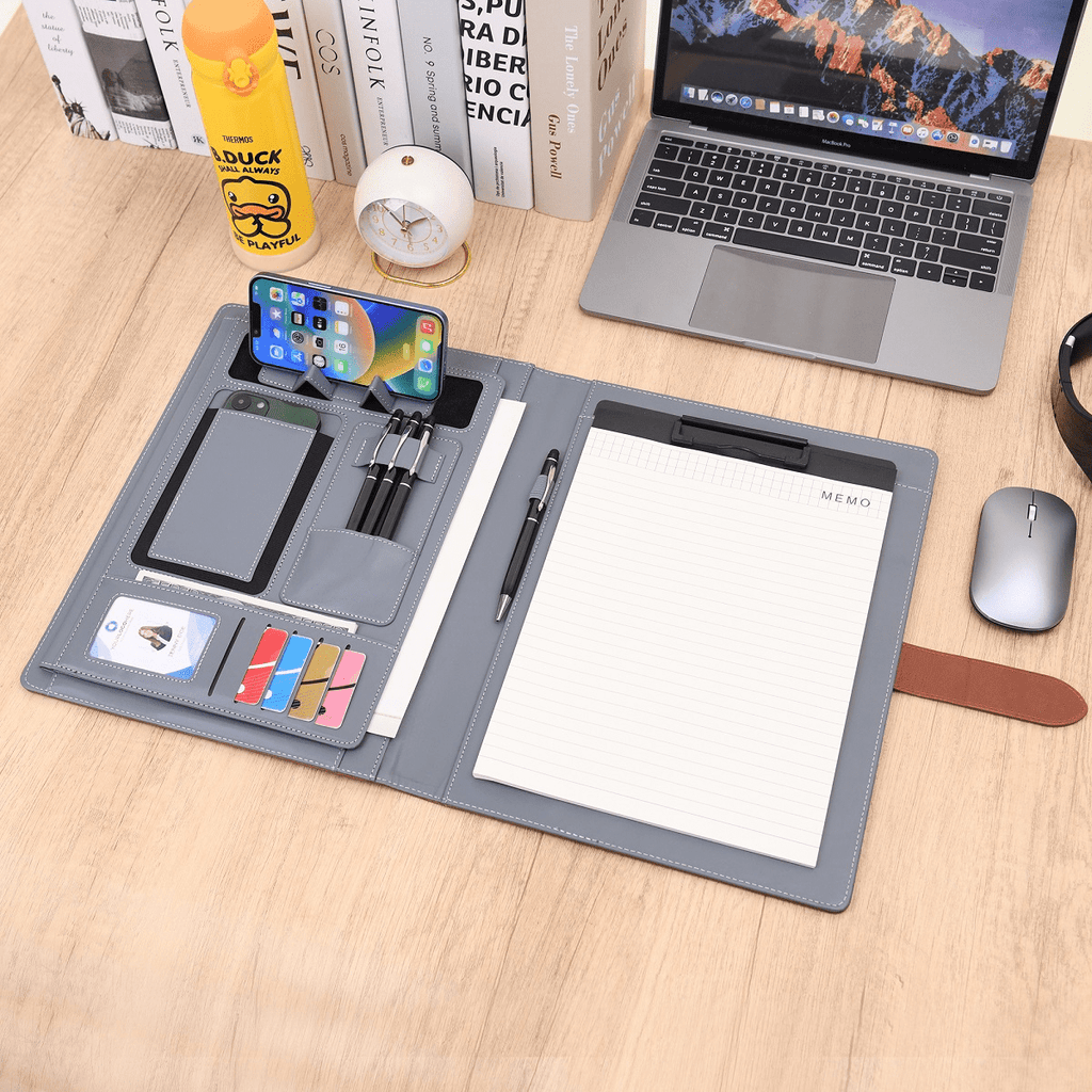 Portfolio Padfolio A4 Leather Holder File Document Case with Writing Pad and Removable Clipboard for Organizer Office... - Image 4