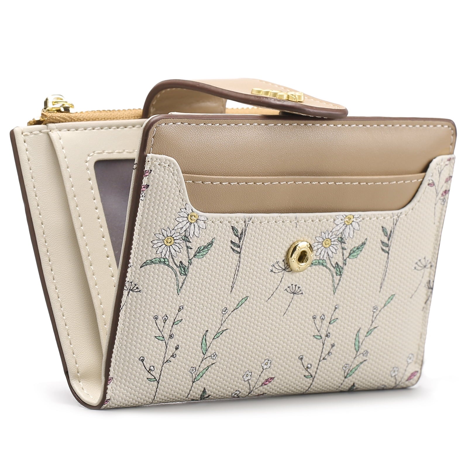 Small Wallet for Women Slim Bifold Leather Credit Card Holder Purse Zipper Pocket Coin Wallets with ID Window - Image 4