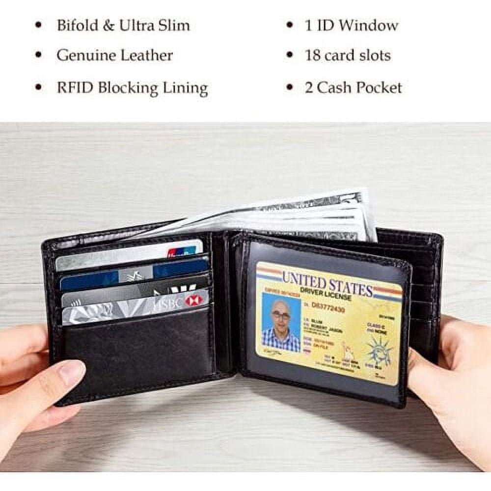 Genuine Leather Minimalist Bifold Wallets For Men RFID Blocking Slim Mens Wallet - Image 4