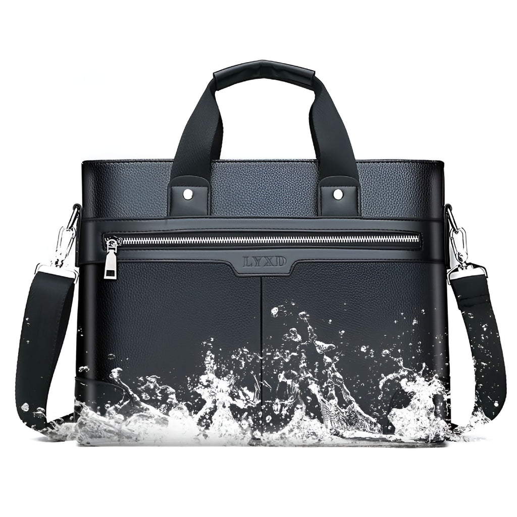 Leather Briefcase for Men 15.6 Inch Laptop Tote Work Bag Waterproof Messenger Shoulder Handbag Tote Bag for Men(Black) - Image 4