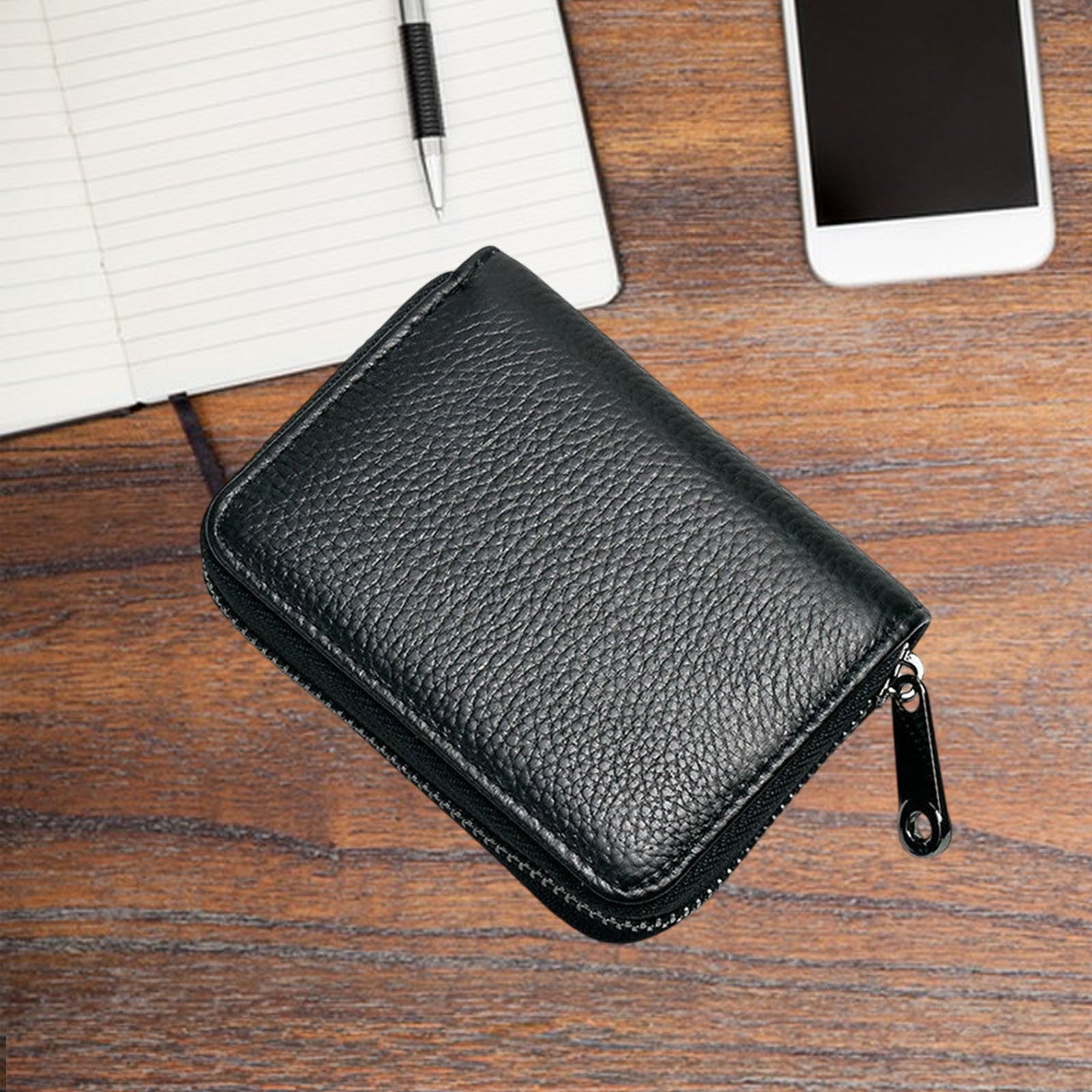 Slim Leather Card Holder,RFID Blocking Credit Card Organizer,Small Thin Wallet for Men and Women,Zip Around Coin Purse,Driver's License ID C - Image 6