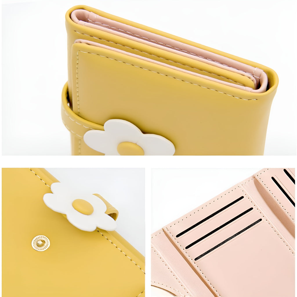 Small Flower Snap Wallet for Women Girls - RFID Blocking PU Leather Tri-folded Flowers Cash Purse with Card Holder Sl... - Image 2