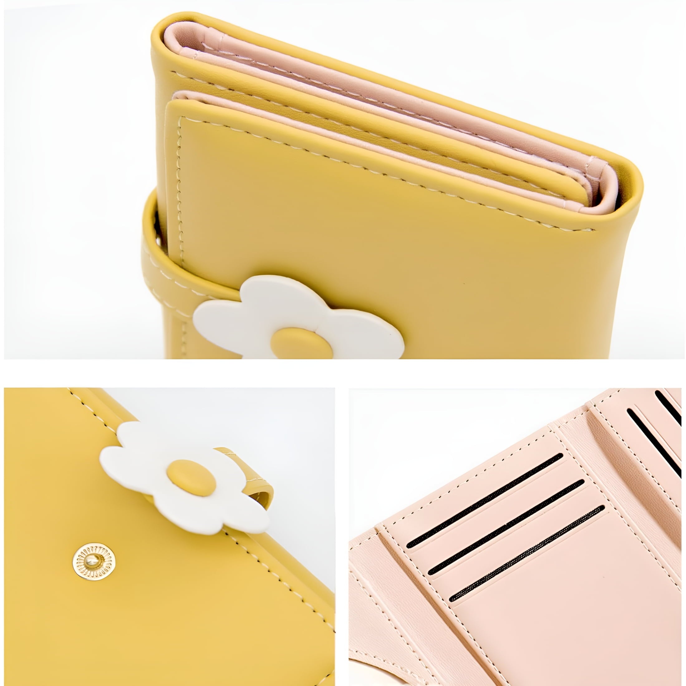 Small Flower Snap Wallet for Women Girls - RFID Blocking PU Leather Tri-folded Flowers Cash Purse with Card Holder Sl... - Image 2