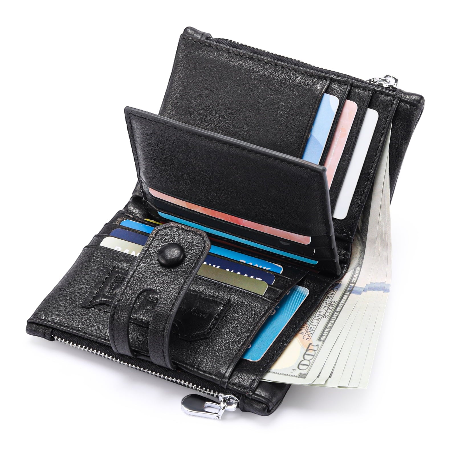 Genuine Leather Wallet for Men Large Capacity Men Wallets RFID Blocking ID Window Card Case with Zip Coin Pocket - Image 2
