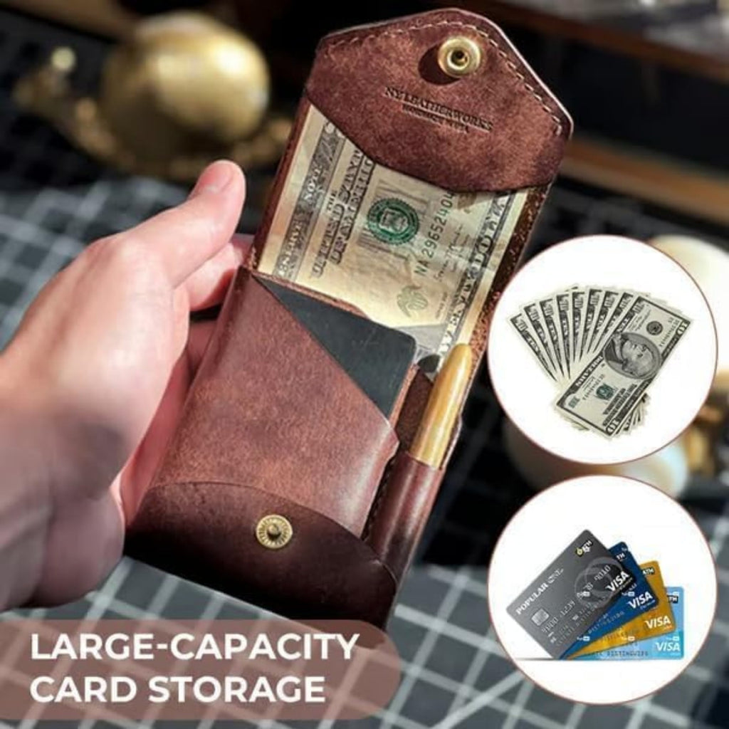 Handmade Leather Card Holder/, Slim Minimalist , Built-In Pen Slot, For Put Flat Banknotes For Daily Commuting, Busin... - Image 3