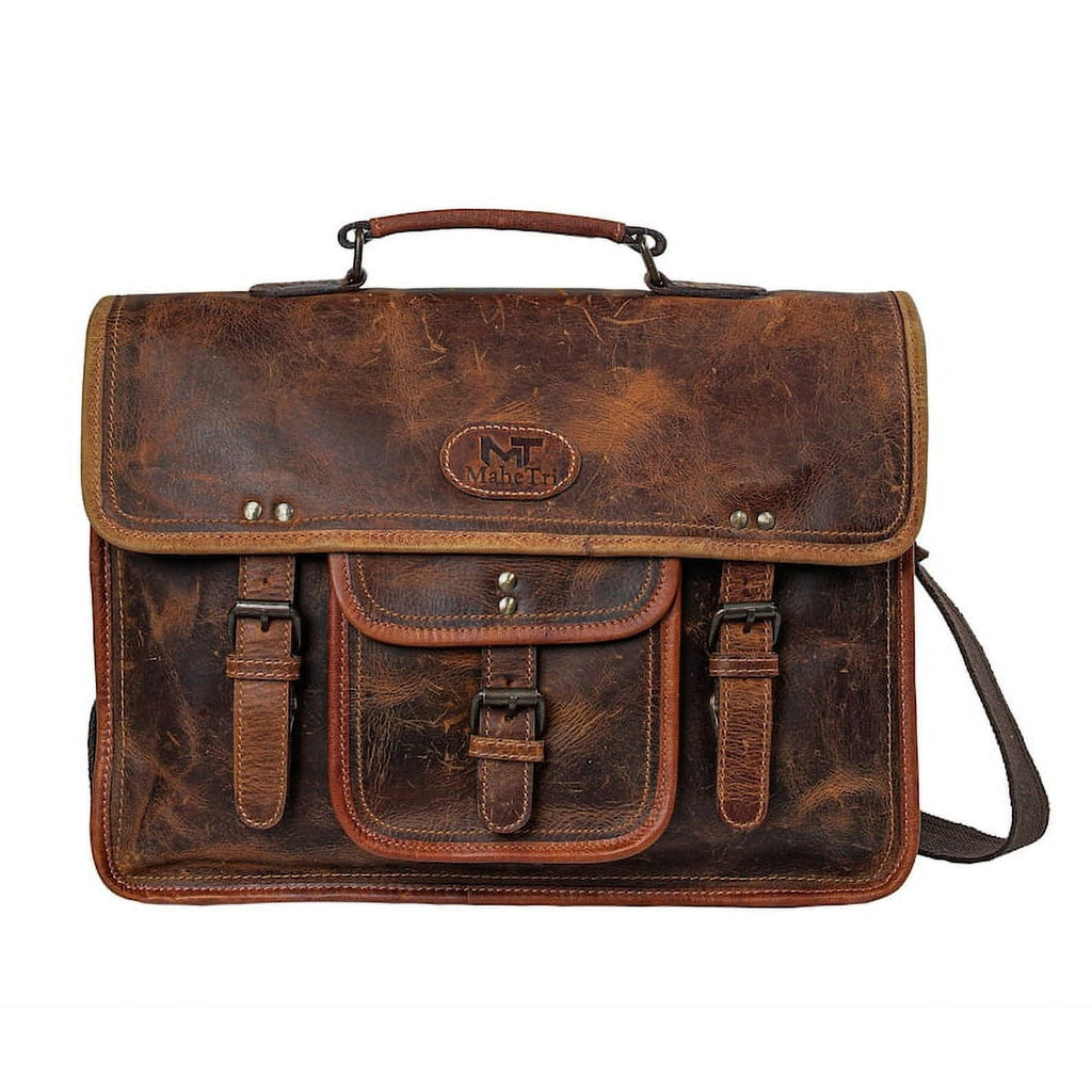 Leather Messenger Bag for Men, 15.5 Inches Vintage Laptop Briefcase Satchel Shoulder Bag - Image 2