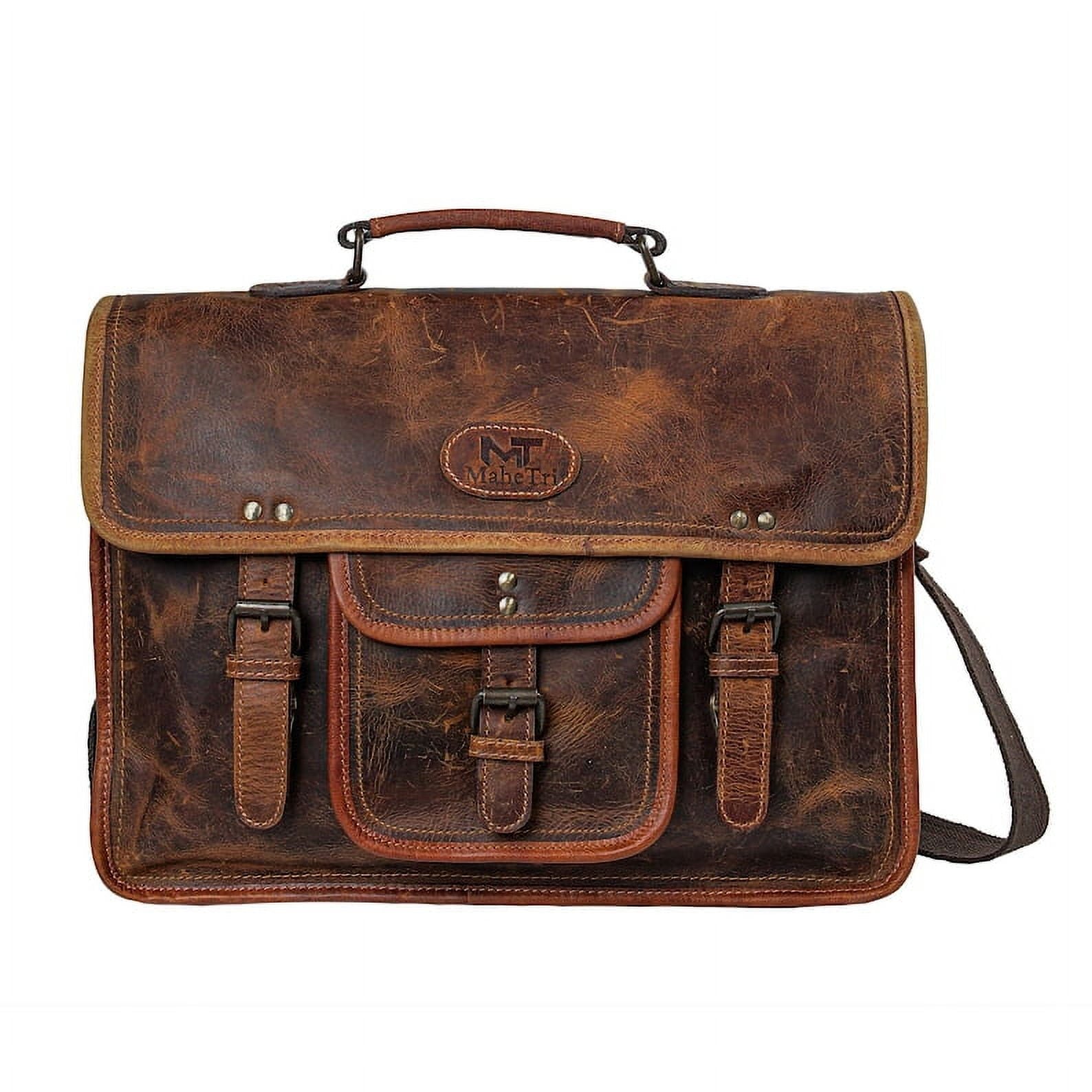 Leather Messenger Bag for Men, 15.5 Inches Vintage Laptop Briefcase Satchel Shoulder Bag - Image 2