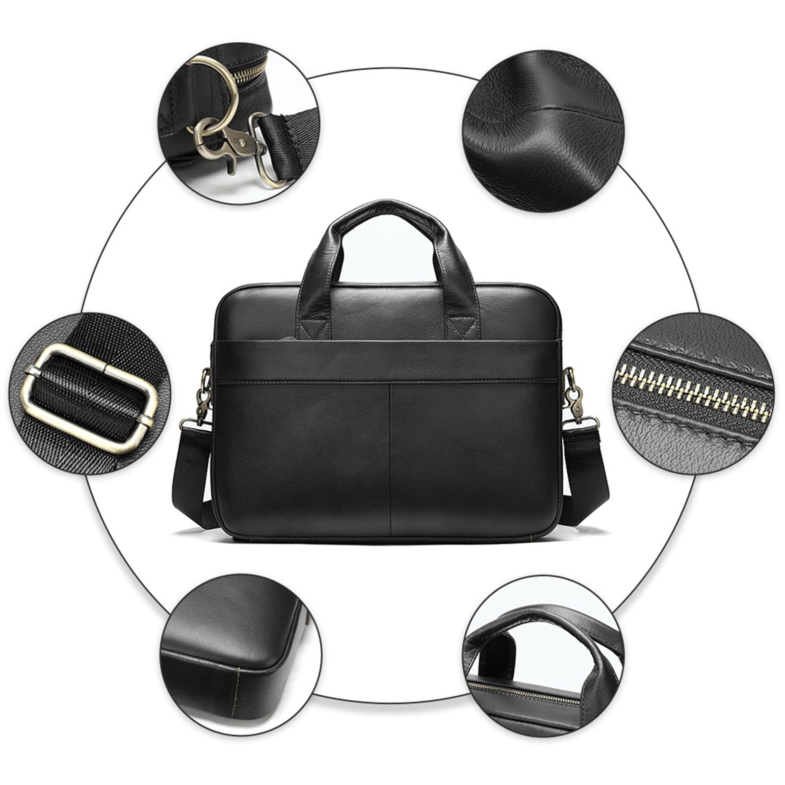 Briefcases for Men Expandable Pocket Messenger Leather Vintage Briefcase Mens Messenger Bag Leather Bag for Computer Travel Office Men Black - Image 3