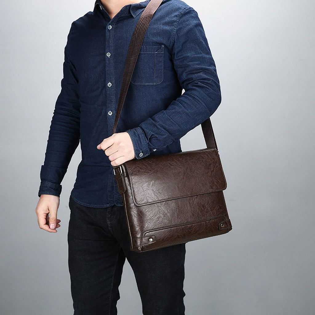 Artificial Leather Laptop 12.99 Inch Vintage Briefcase for Men Waterproof Satchel Shoulder for Work Office Business C... - Image 5