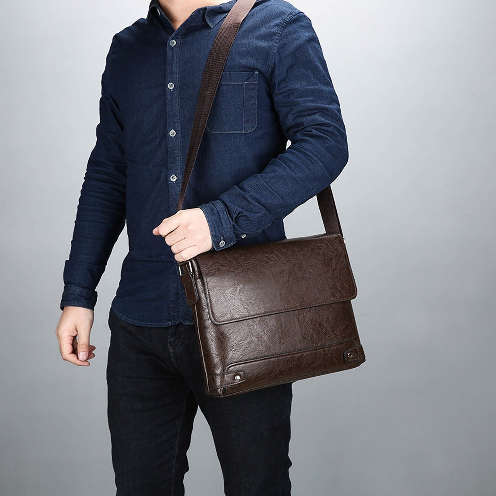 Artificial Leather Laptop 12.99 Inch Vintage Briefcase for Men Waterproof Satchel Shoulder for Work Office Business C... - Image 5