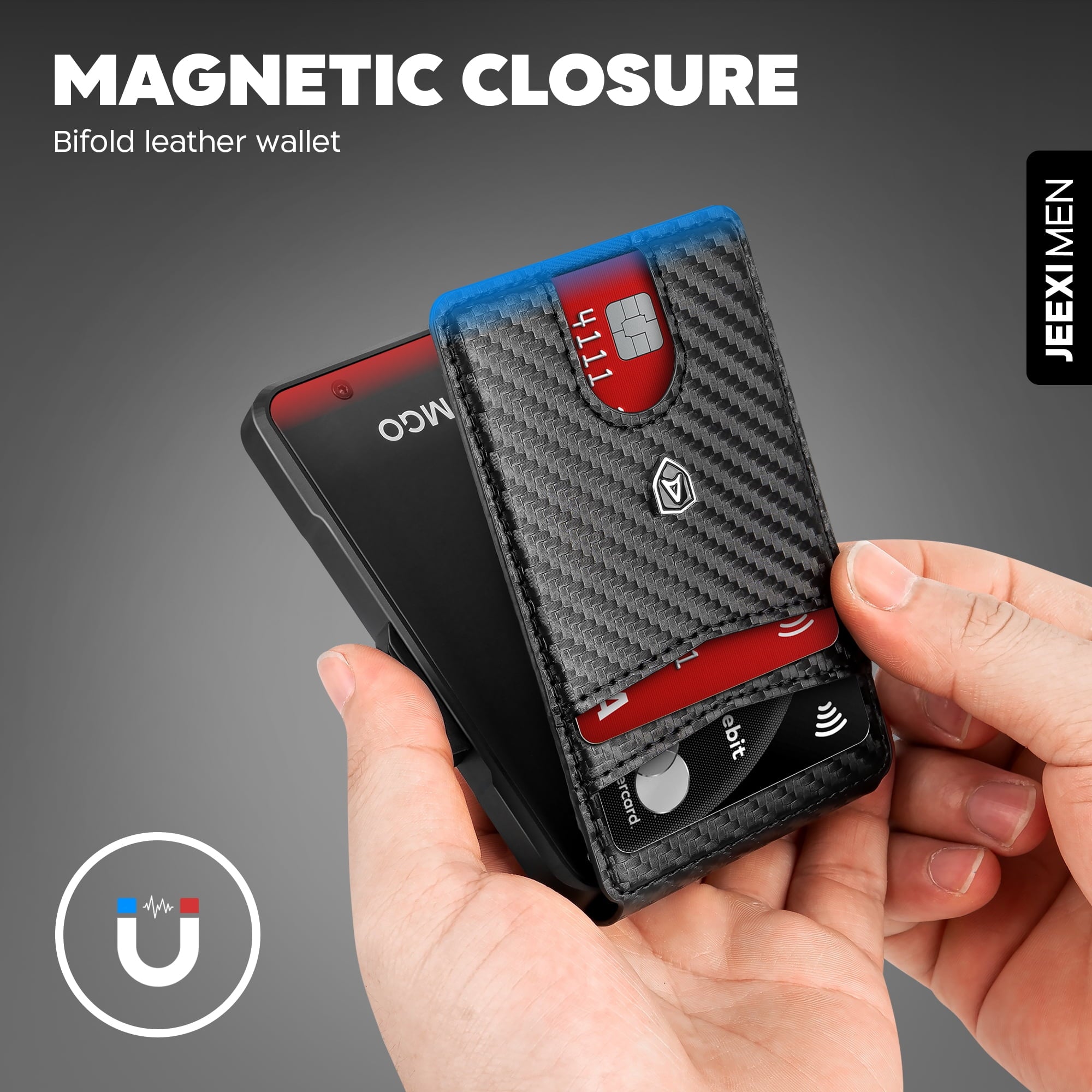 Carbon Fiber Slim Wallet for Men - RFID Blocking Minimalist Bifold with Money Clip & Card Ejector | Holds 12 Cards, Cash | Front Pocket Leat - Image 4