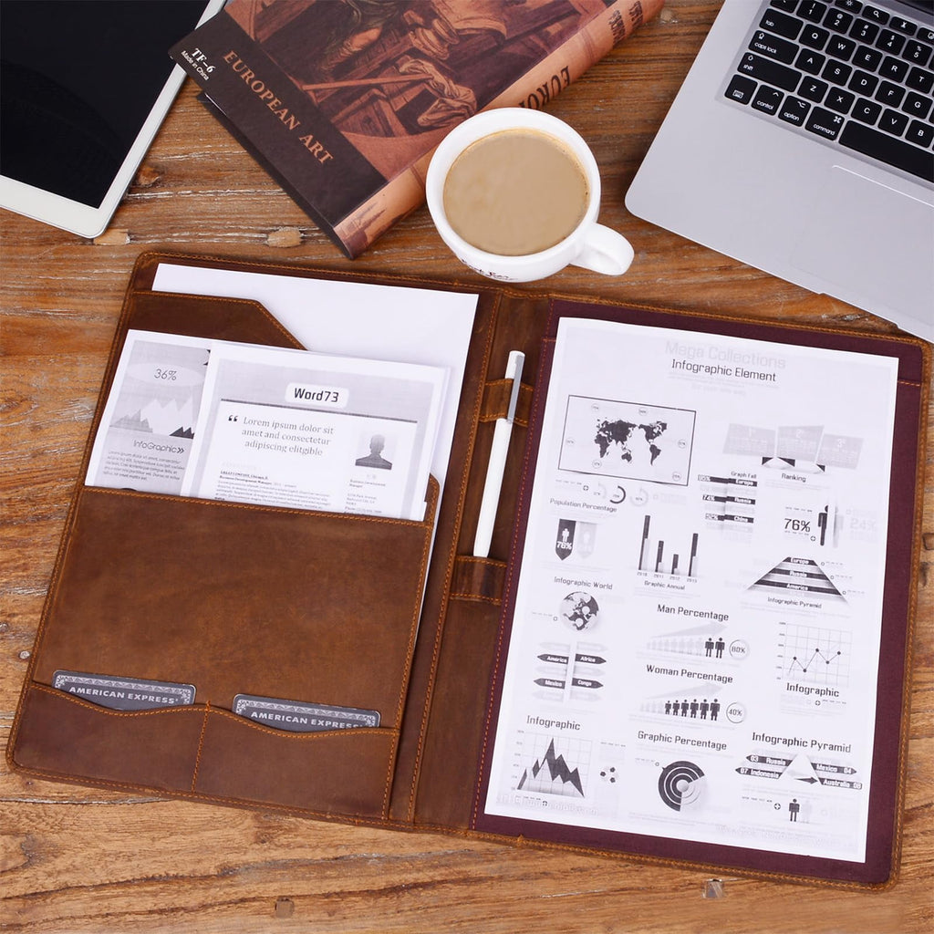 Leather Portfolio  A4 Document Folder Legal Pad Padfolio Professional Writing Letter Notepad Clipboard Sleeve Organizer Resume Folio Binder - Image 5