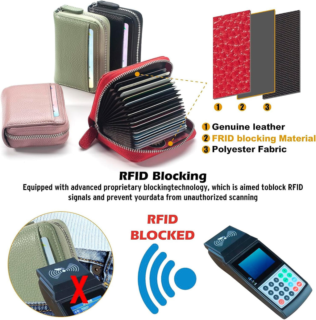 Credit Card Holder Wallet RFID Blocking Slim Genuine Leather Organizer Zipper Pocket Id Card Pouch Case Purse with 20 Card Slots for Women - Image 5