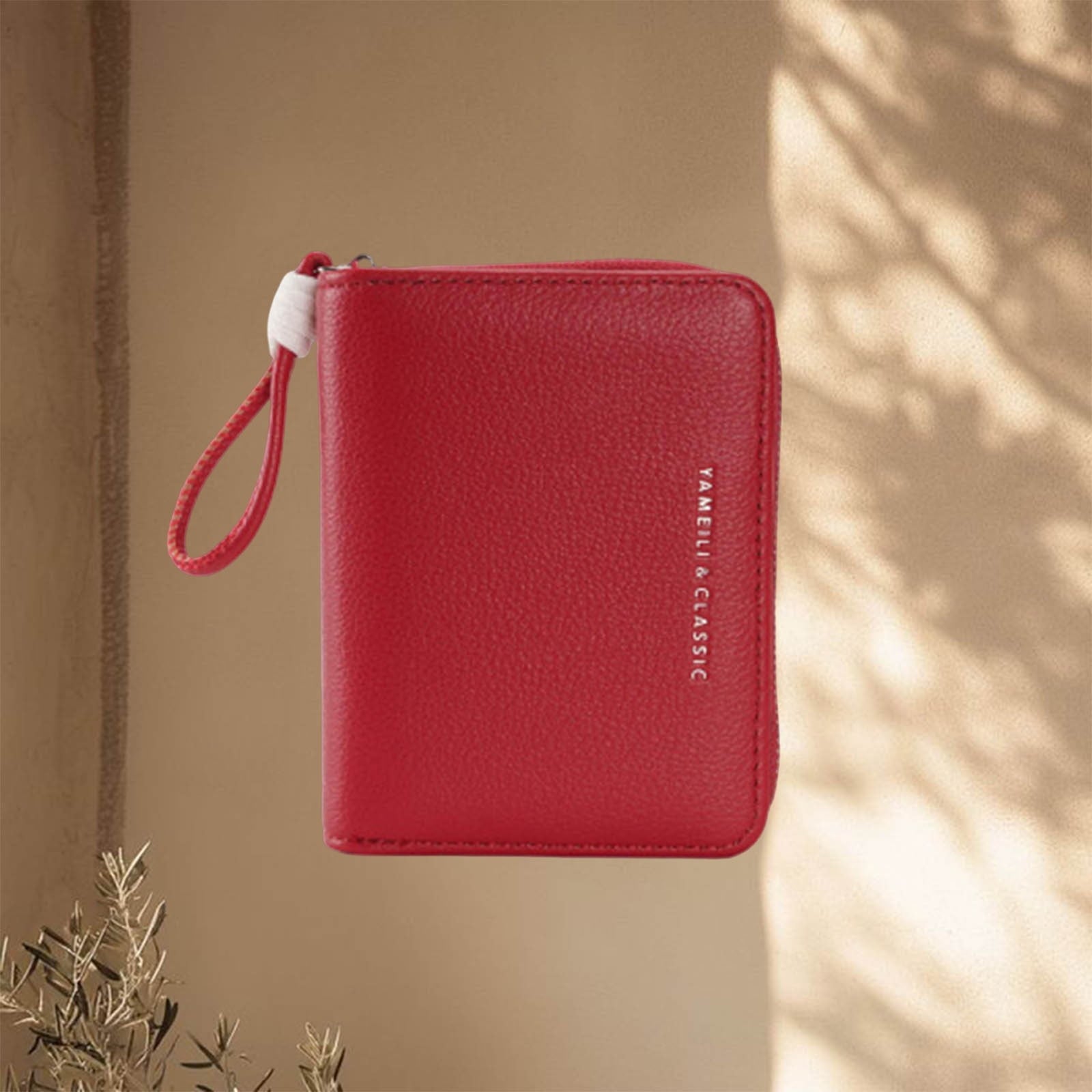 Small Wallet for Women Slim Bifold PU Leather Zipper wallet Credit Card Holder Coin Purse Red - Image 4