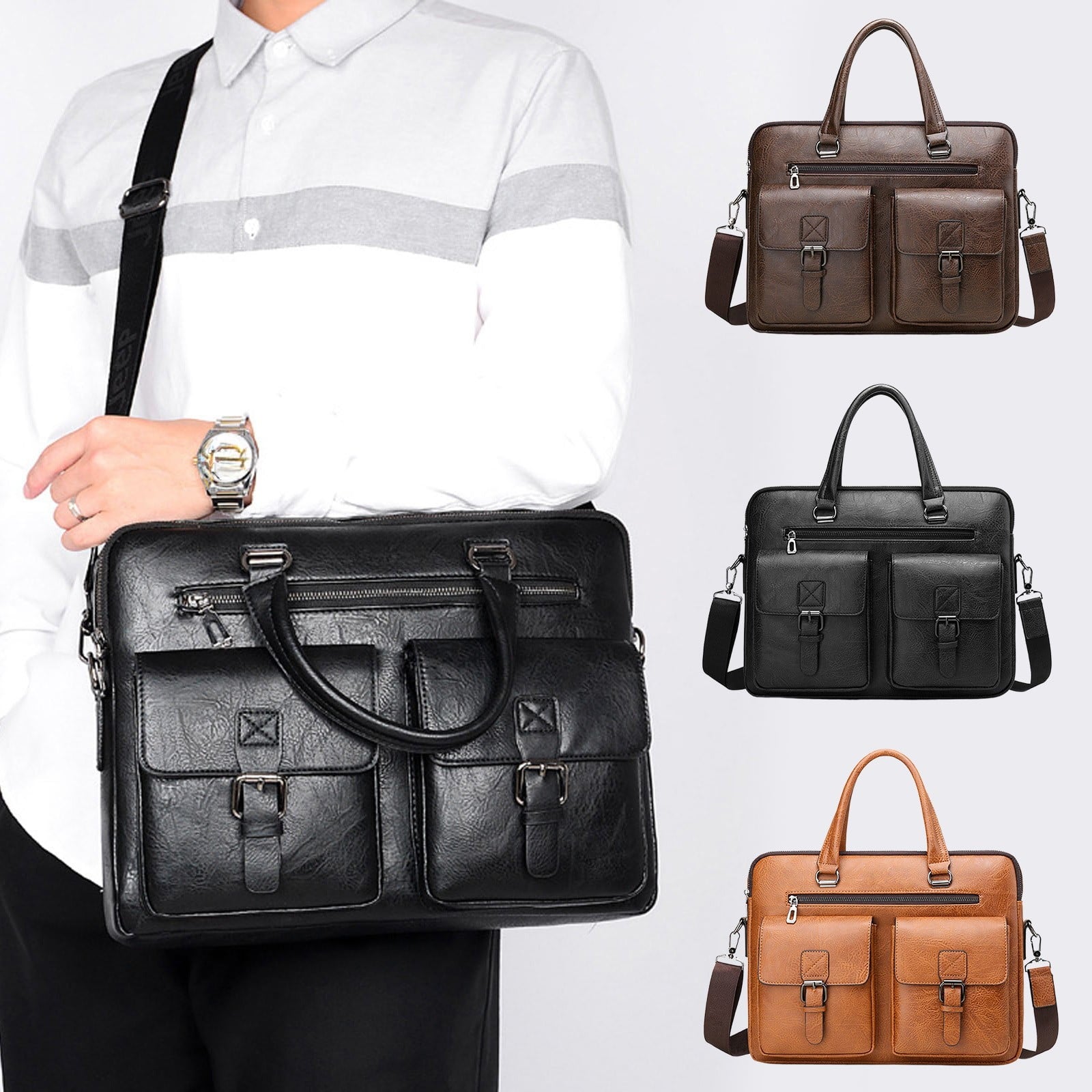 Mens Crossbody Bag,Laptop Messenger Bag,Pu Leather Briefcase with Adjustable Strap,Spacious Work Bag for Business Tra... - Image 6