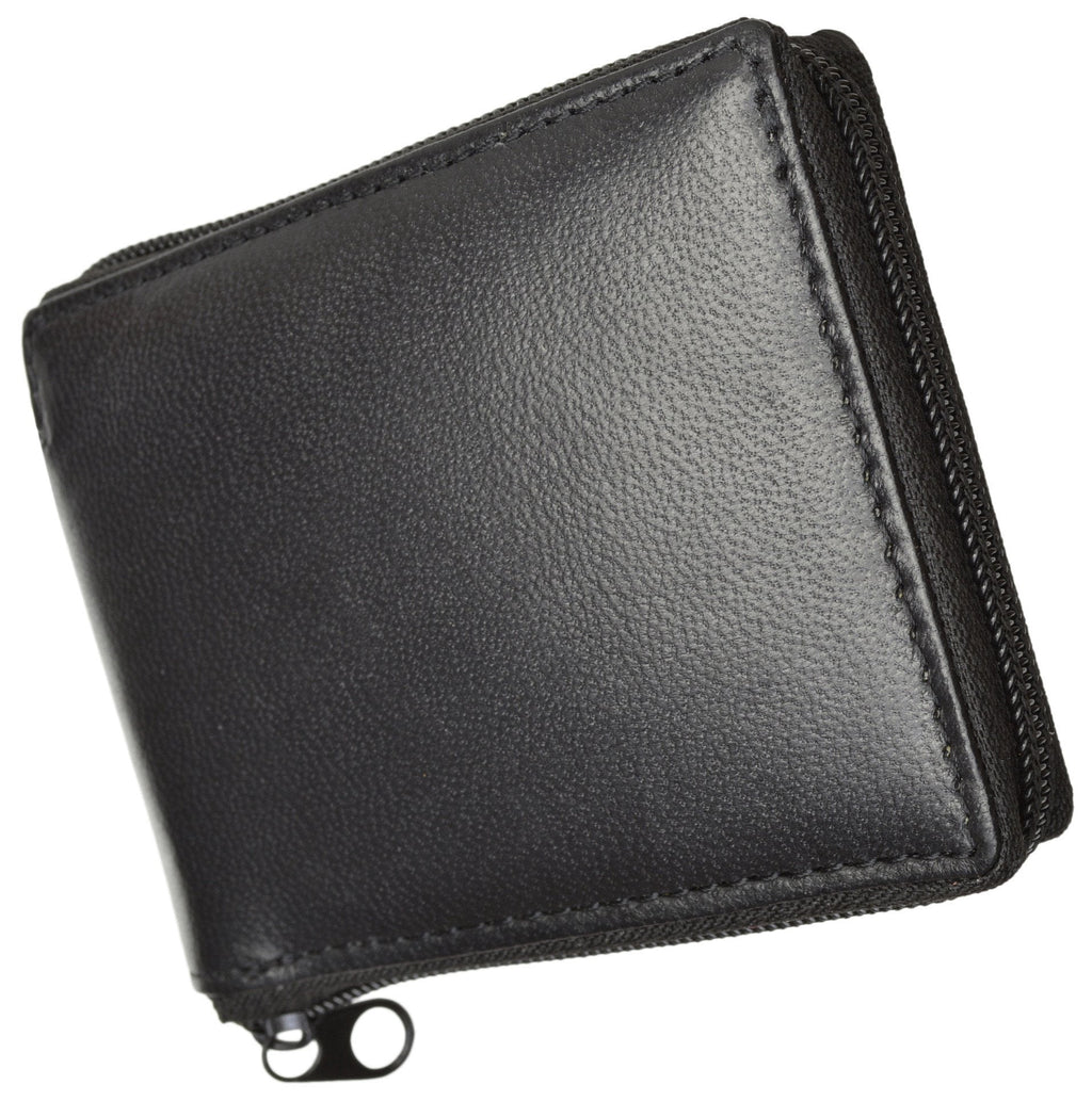 Zippered Bifold Mens Wallet Deluxe Credit Card Flip Genuine Lamb Leather P 1256 (C) Black - Image 4