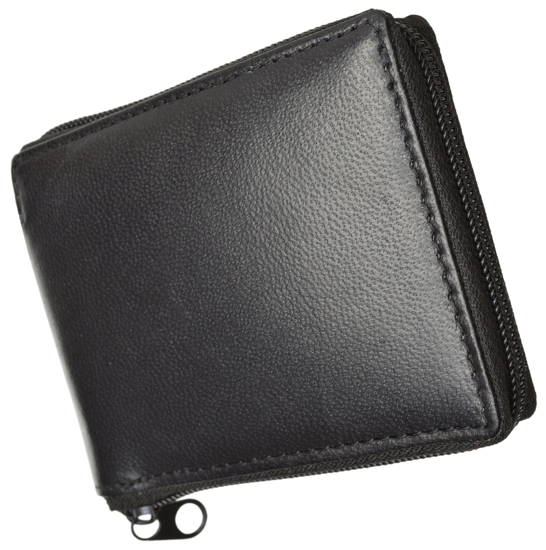 Zippered Bifold Mens Wallet Deluxe Credit Card Flip Genuine Lamb Leather P 1256 (C) Black - Image 4