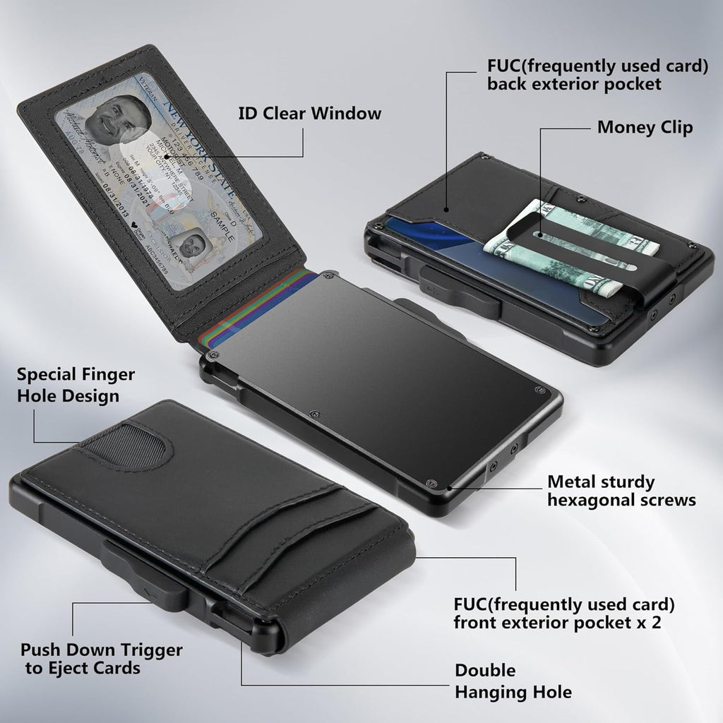 for Men - with Money Clip Slim Leather Slots Credit Card Holder Blocking Bifold Minimalist (Money Clip Inside) - Image 4