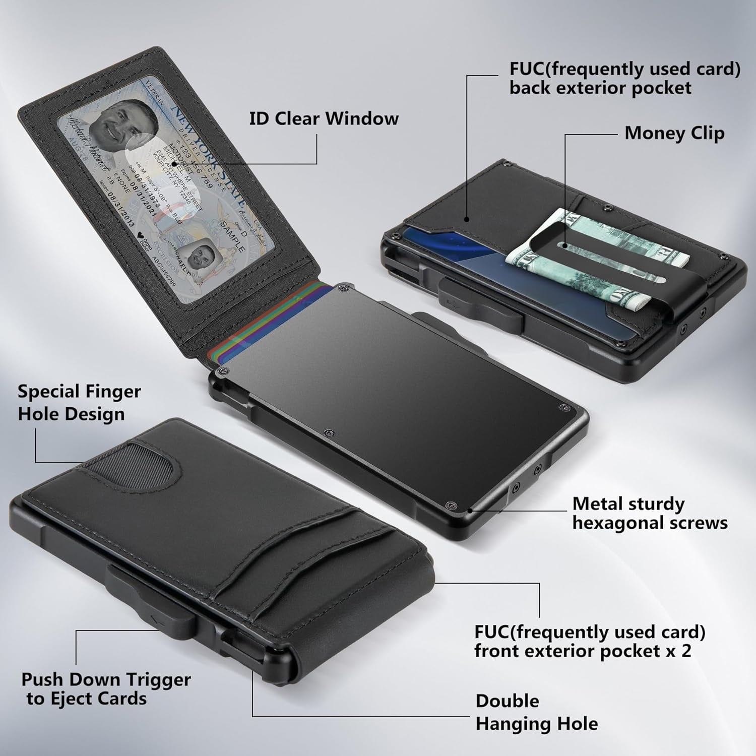 for Men - with Money Clip Slim Leather Slots Credit Card Holder Blocking Bifold Minimalist (Money Clip Inside) - Image 4