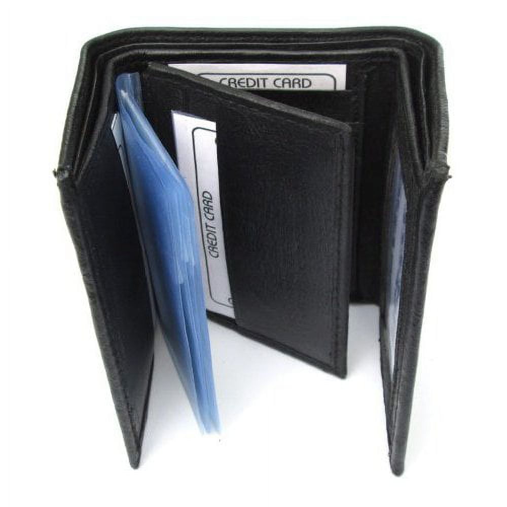 Mens Black Leather Wallet Lamb Classic Trifold 731 - Image 3