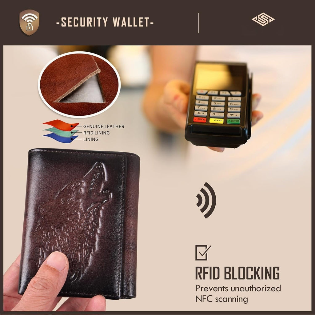 Men's Trifold Wallet, Wallets For Men Leather,Rfid Blocking,Gifts For Him Husband (coffee) - Image 3
