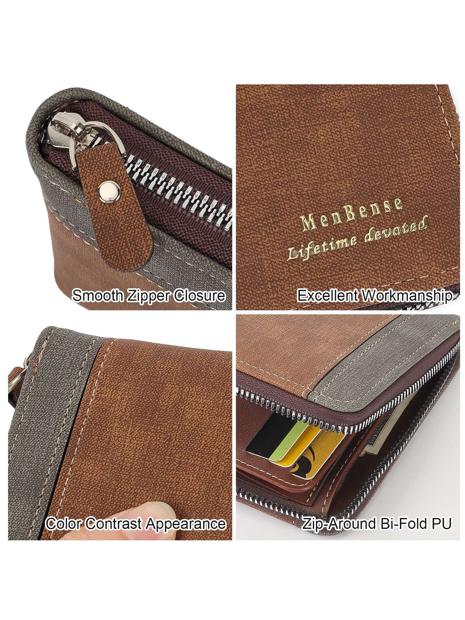 Leather Wallet for Men Large Capacity Bifold Wallet with ID Window 6 Card Holders Zip Coin Pocket (Black) - Image 4