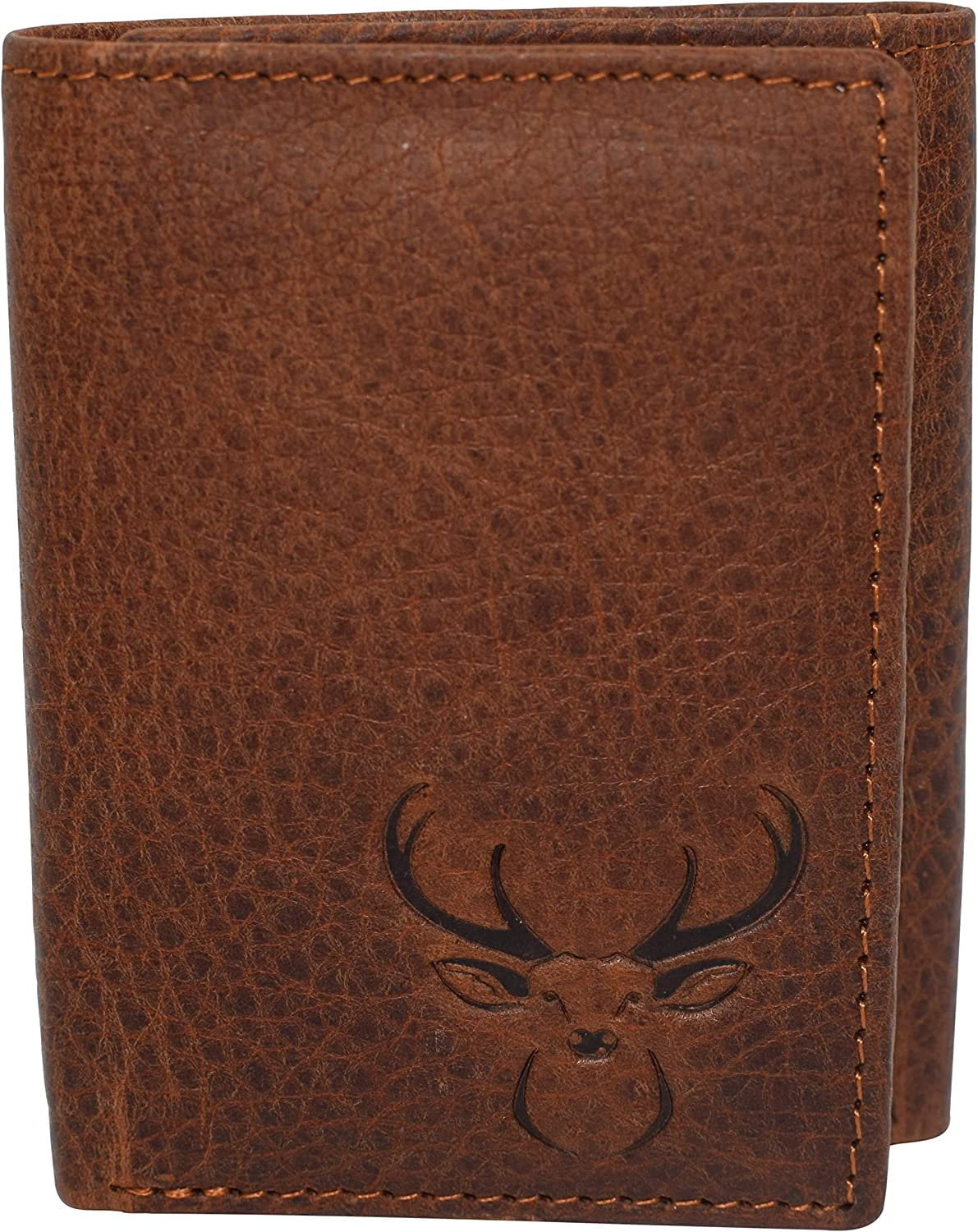 Deer Men's RFID Blocking Real Leather Bifold Trifold Wallet Trifold - Image 6