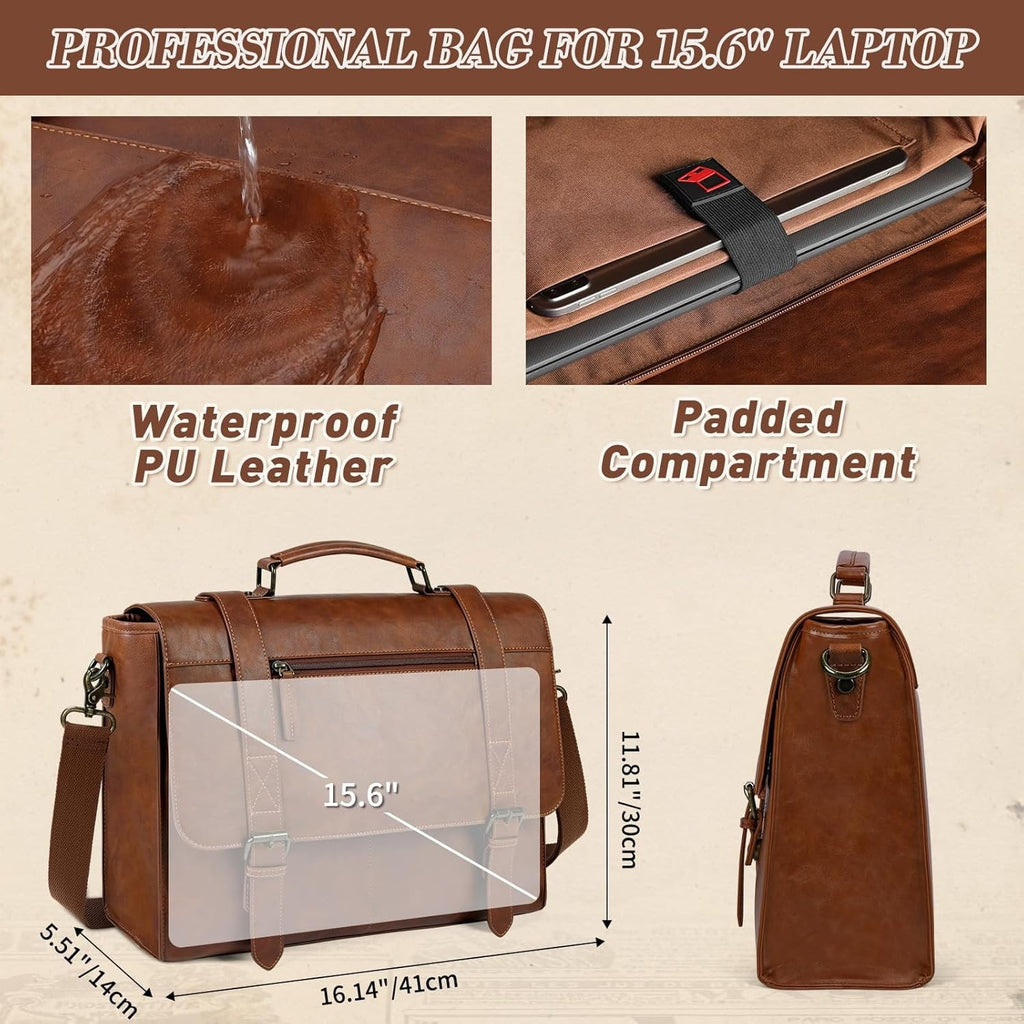 Messenger Bag for Men 15.6 inch Leather Laptop Bag   Satchel Computer Briefcase for Office Work - Image 3