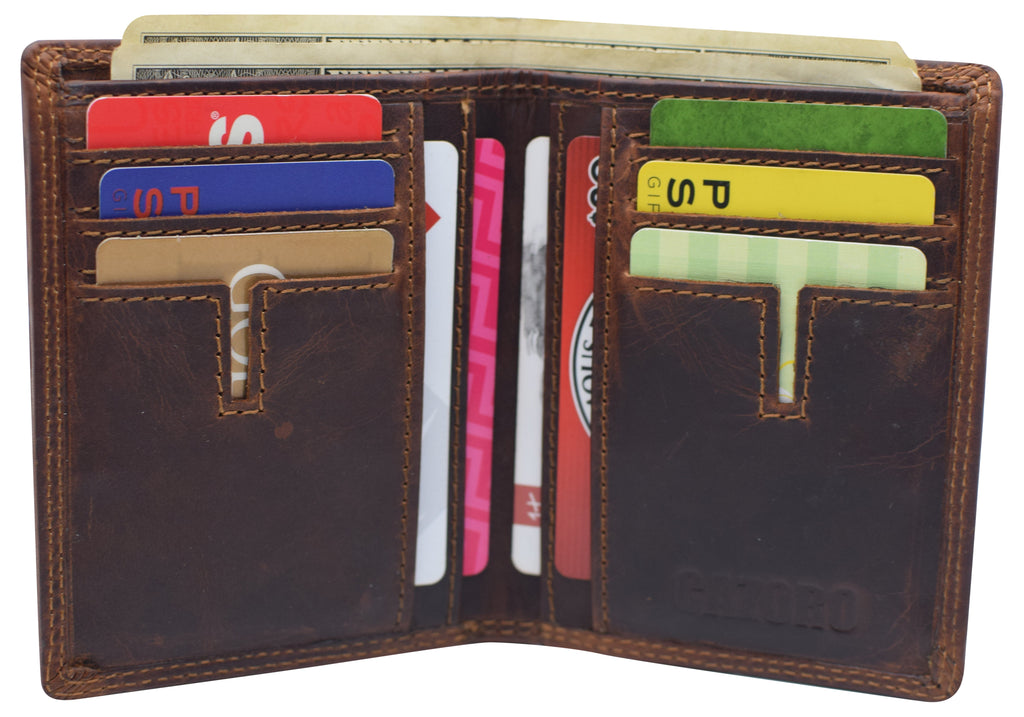 Vintage Leather Mens Slim Bifold Wallet RFID Blocking Credit Card Holder Wallets for Men - Image 3