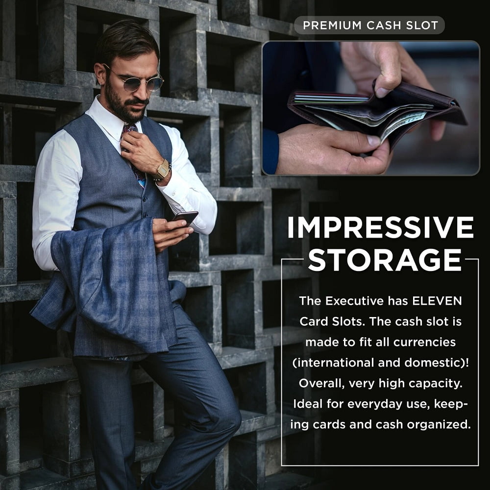 2 ID Window Wallet for Men | RFID Blocking | Premium Full Grain Leather | Bifold Top Flip | Extra Capacity Travel Wallet | Charcoal Black - Image 5