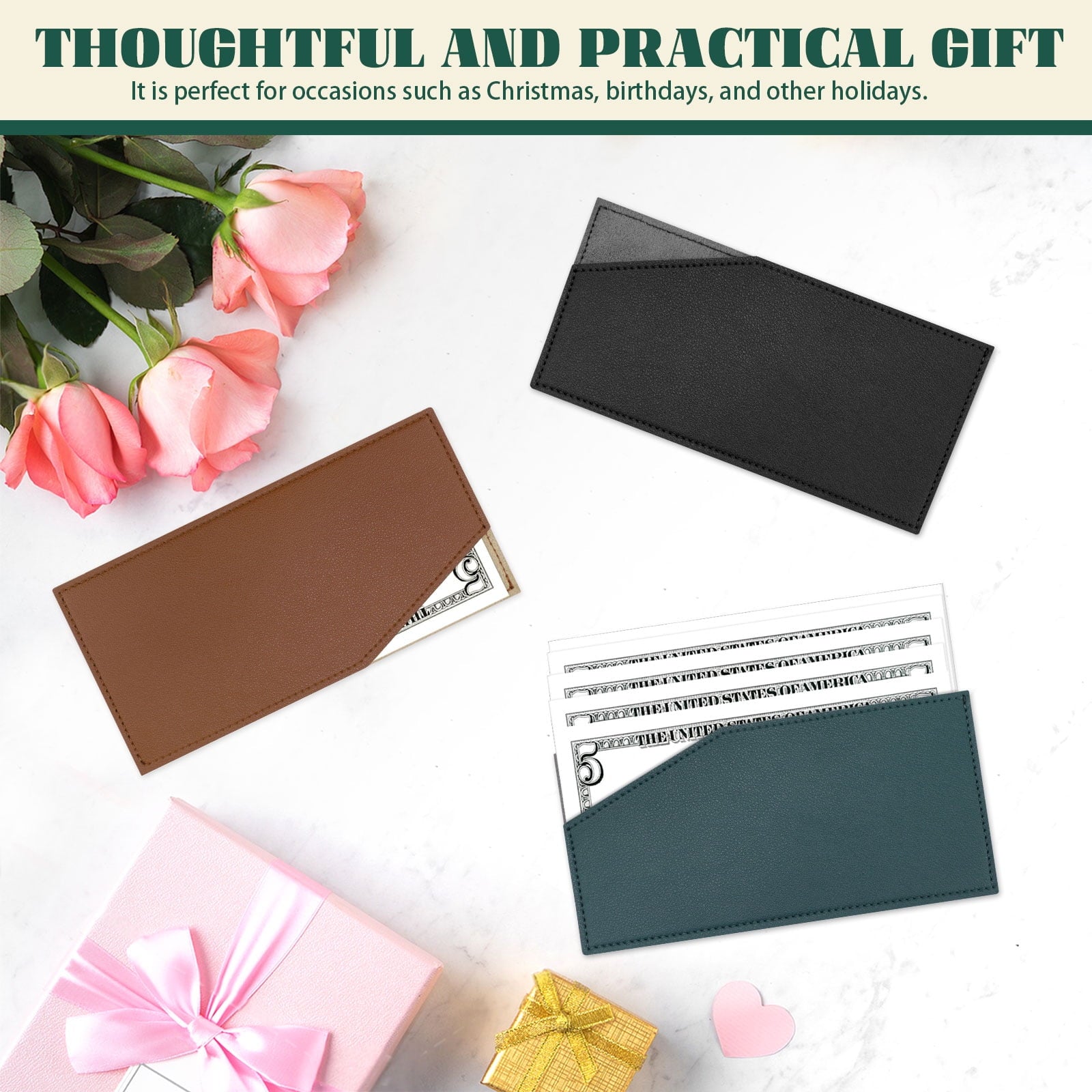 Sekenow 3 Pack Slim Cash Wallet, PU Leather Money and Card Holder, Stylish Reusable Money Envelope Organizer for Dollar Bill Receipt Budgeti - Image 2
