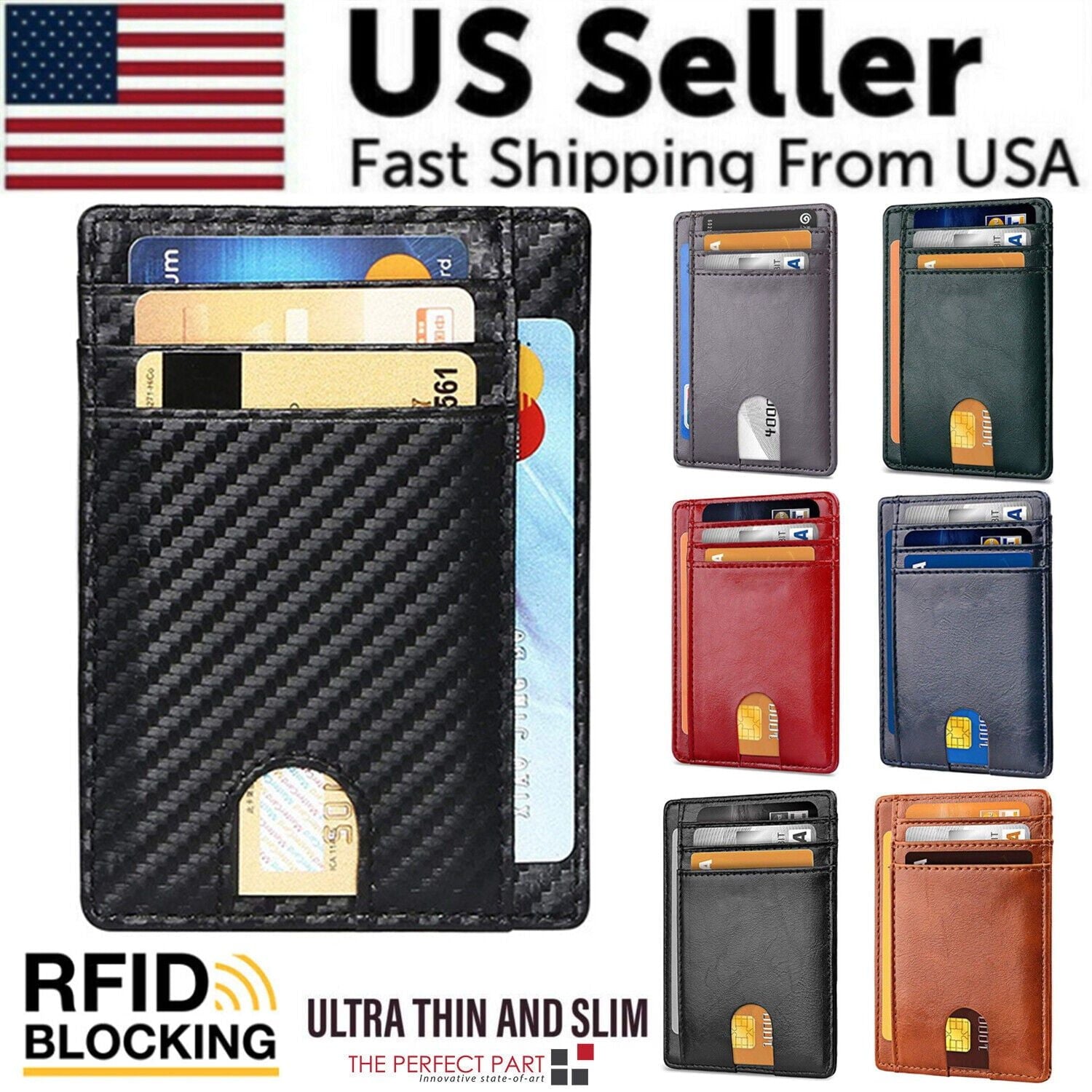 Mens Leather Slim Wallet Credit Card Holder RFID Blocking Pocket ID Money PU USA - Image 5