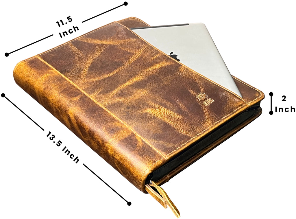 Leather Portfolio for Men - Full Grain Leather Padfolio File Folder - Zipper Folio Documents Organizer - Professional... - Image 3