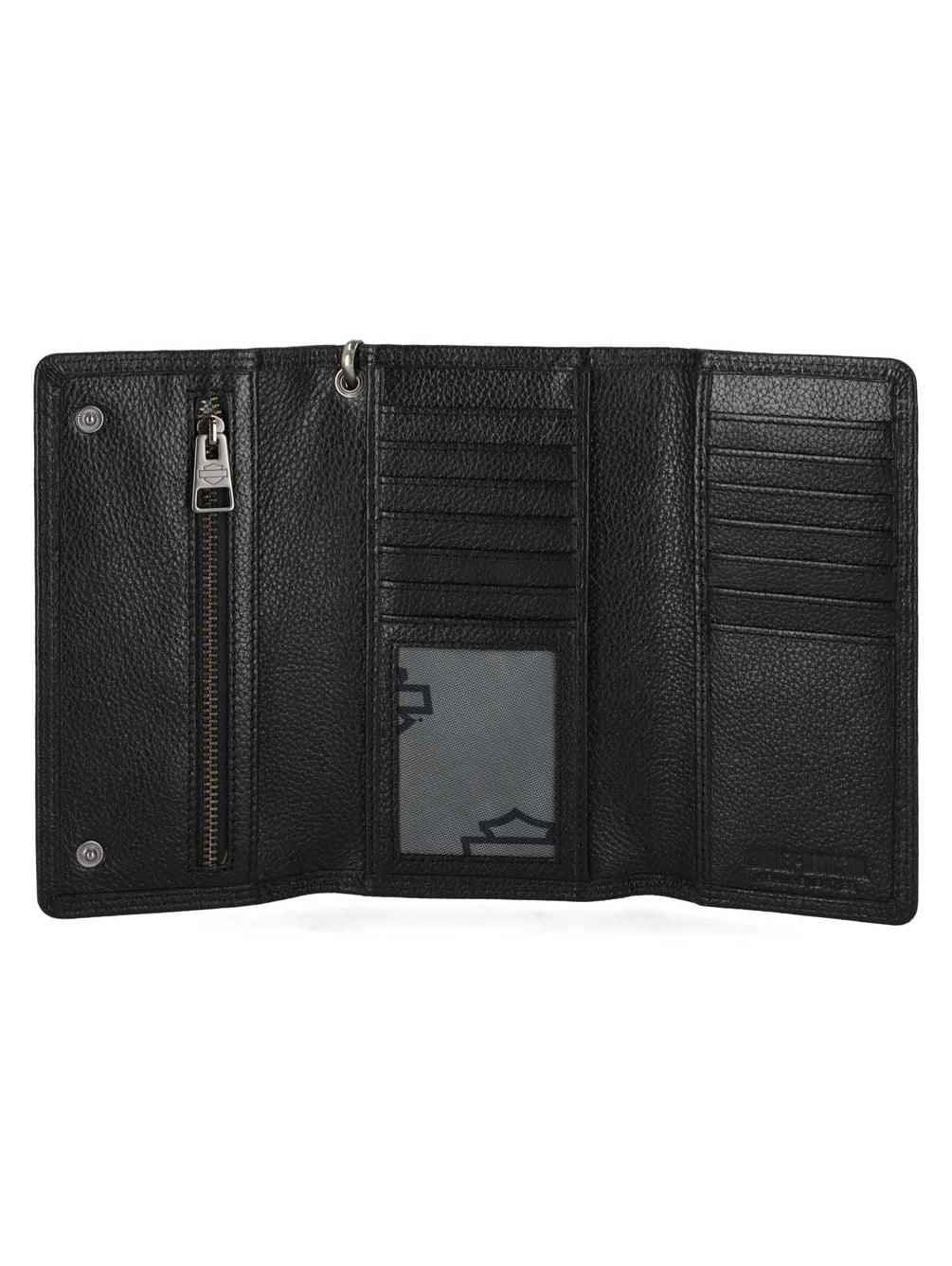 Men's Open B&S Trucker Biker Chain Leather Wallet, Black, Harley Davidson - Image 4