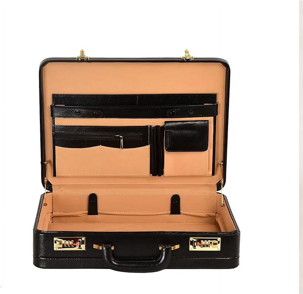 Top Grain Leather Attache Briefcase Business Handbag Leather Expandable Briefcase for Men - Image 2