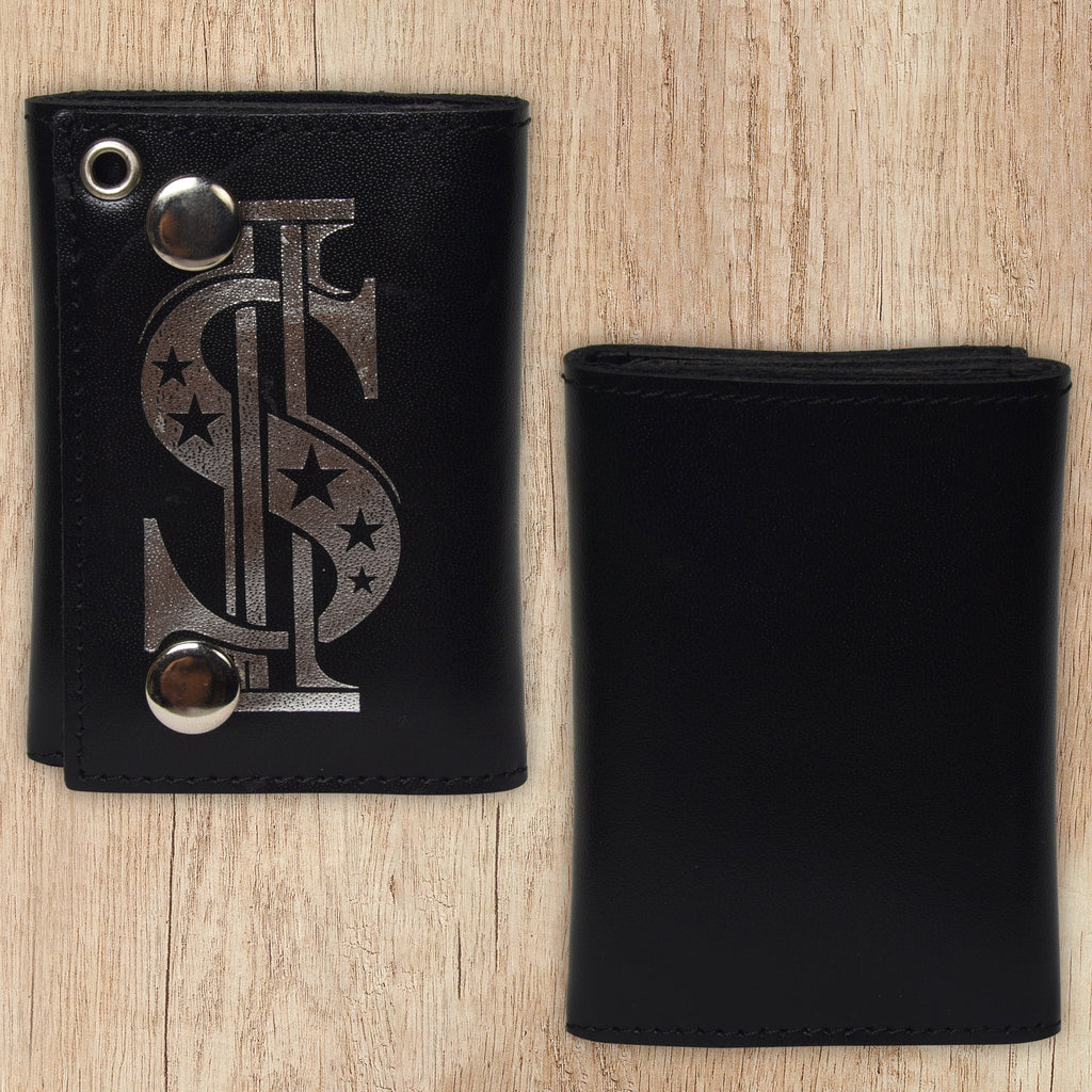 Genuine Leather Men Dollar Trifold Wallet Chain Biker, Black - Image 6