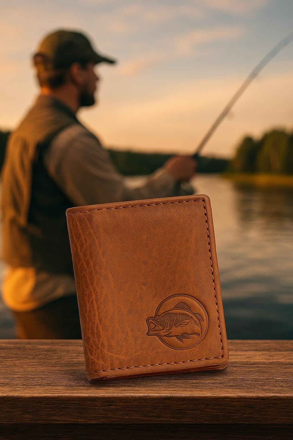 MARSHAL Genuine Leather RFID Blocking Bass Fish Wallet for Men Bifold & Trifold Fishing Wallets with Debossing Design... - Image 2